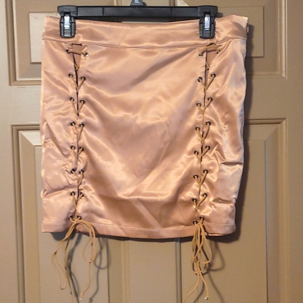 Satin  lace up mini skirt fashion nova  xl